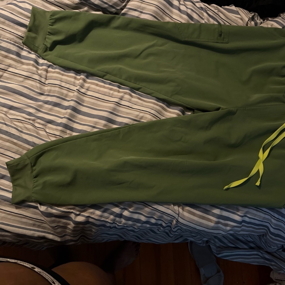 Figs Olive Green Scrub Jogger with Neon Drawstring